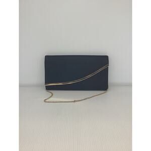 ASOS Envelope Clutch Purse Fold Over Black With Metallic Gold Trim And Chain
